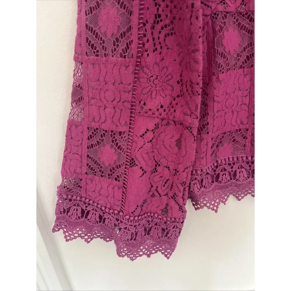 Anthropologie Long Sleeve Lace Patches Blouse XS Lavender‎ Pink